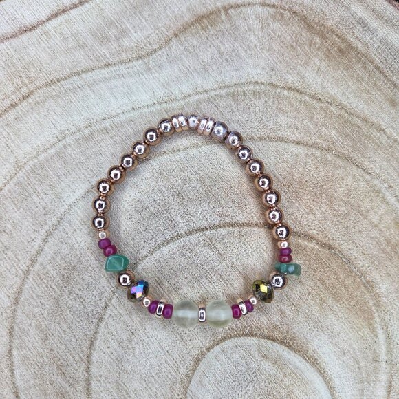 Fluorite and Cherry Quartz Bracelet | Handmade Crystal Jewelry - Picture 5 of 8